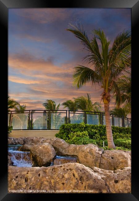 Palm Tree and Fountain at Dusk Framed Print by Darryl Brooks