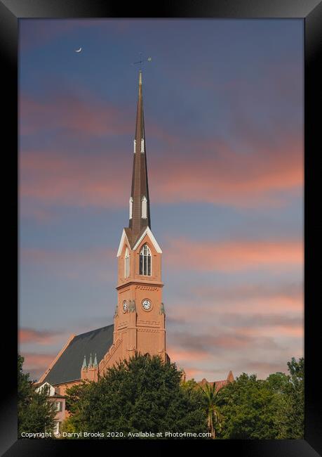 Red Stucco Steeple Rising in Early Morning Light Framed Print by Darryl Brooks