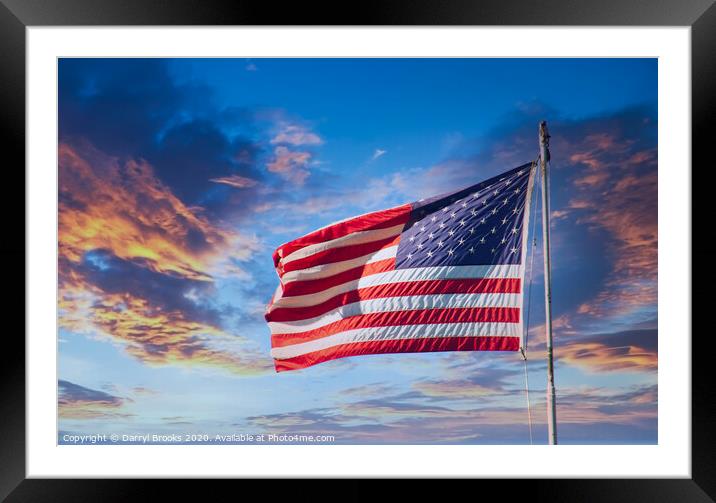 Red White and Blue on Sunset Framed Mounted Print by Darryl Brooks