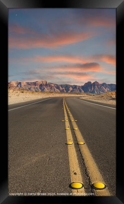 Road Into the Desert at Dusk Framed Print by Darryl Brooks