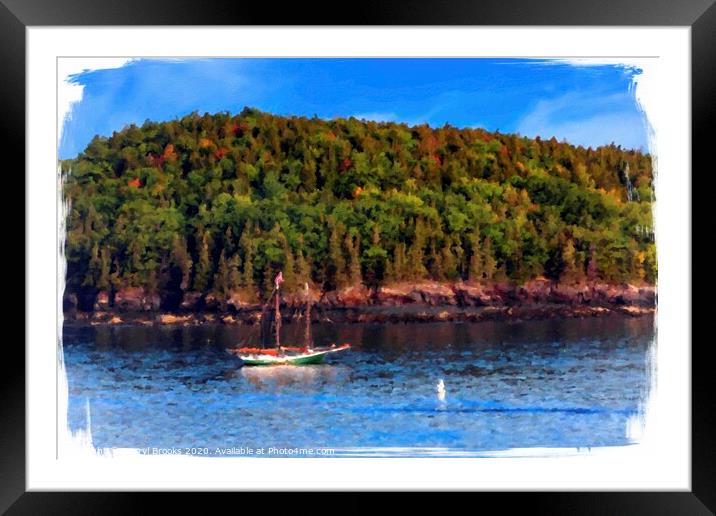 Schooner Past Maine Island Framed Mounted Print by Darryl Brooks