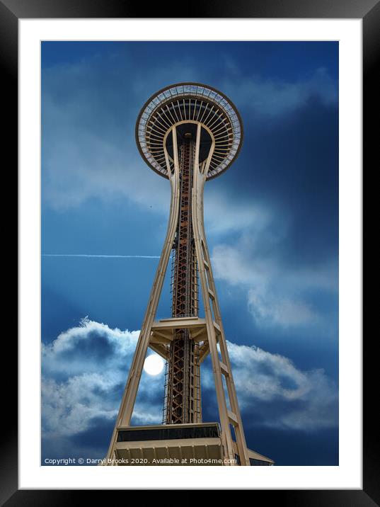 Space Needle on Cloudy Night Framed Mounted Print by Darryl Brooks