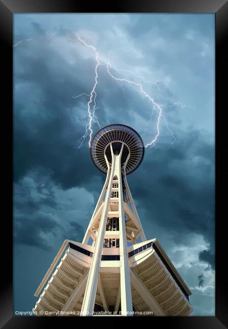 Space Needle Under Clouds Framed Print by Darryl Brooks