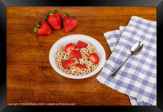 Toasted Oat Cereal and Strawberries on Table Framed Print by Darryl Brooks