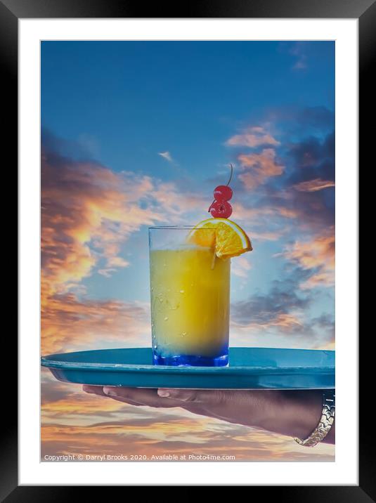 Tropical Drink Over Sunset Framed Mounted Print by Darryl Brooks