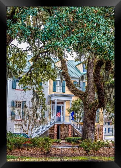Flags on Traditional Southern Home in Savannah Framed Print by Darryl Brooks