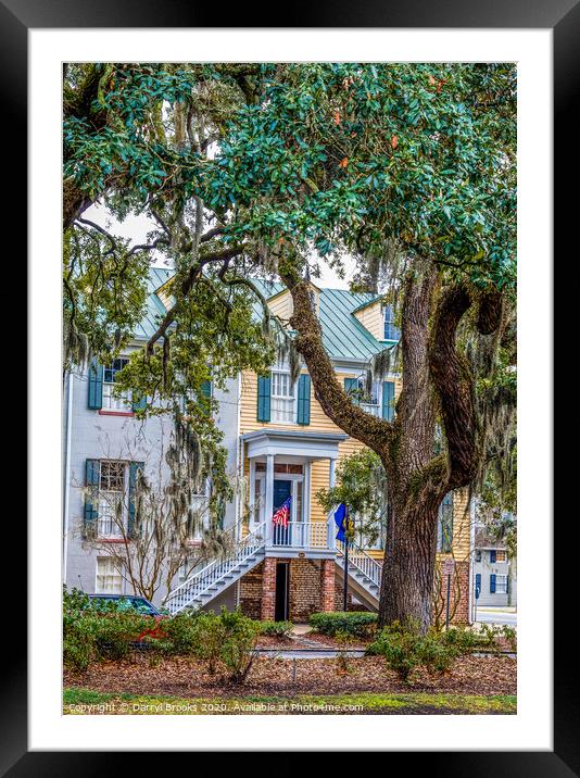 Flags on Traditional Southern Home in Savannah Framed Mounted Print by Darryl Brooks