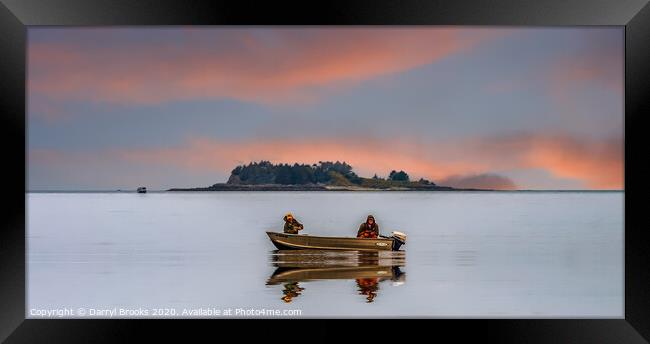 Two Fisherman on Foggy Alaska Waterway Framed Print by Darryl Brooks