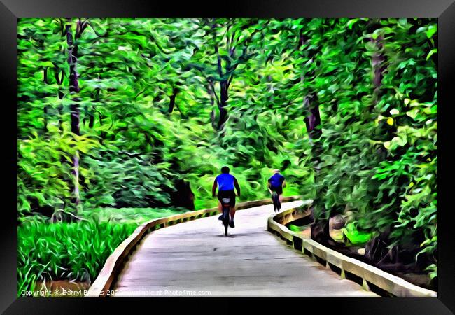 Two Cyclists on Trail Framed Print by Darryl Brooks