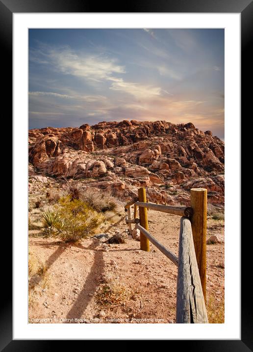 Wood Rail Fence Into Desert Mountains Framed Mounted Print by Darryl Brooks