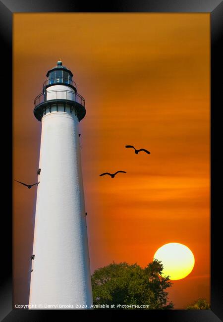 Lighthouse and Sun Framed Print by Darryl Brooks