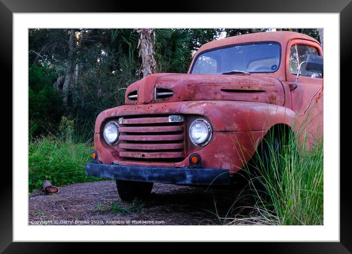 Old Red Truck by Grass Framed Mounted Print by Darryl Brooks