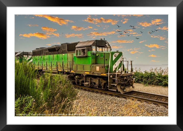 Burlington Northern Train on Edge of Sea Framed Mounted Print by Darryl Brooks