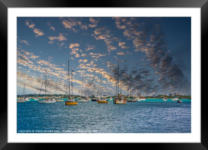 Colorful Boats in Blue Harbor Framed Mounted Print by Darryl Brooks