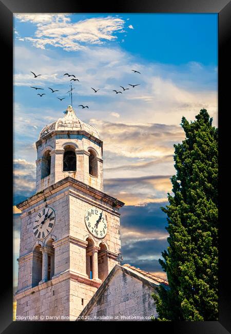 Old Clock Tower by Tree Framed Print by Darryl Brooks