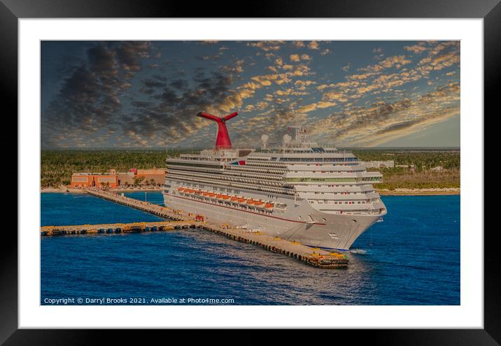 Cruise Ship at Remote Port at Dusk Framed Mounted Print by Darryl Brooks
