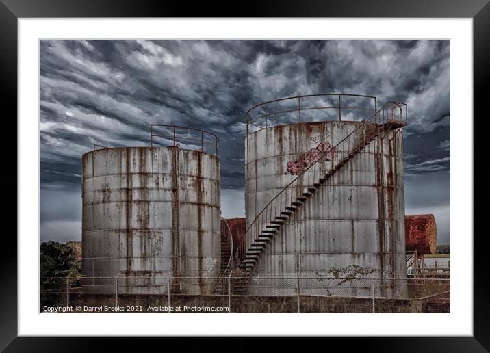 Stairs Around Old Round Tanks Framed Mounted Print by Darryl Brooks