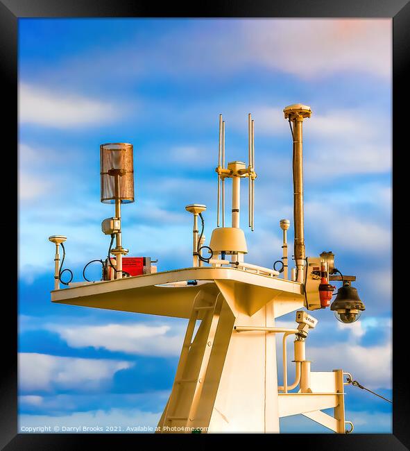 Ships Communication Gear Under Colorful Skies Framed Print by Darryl Brooks