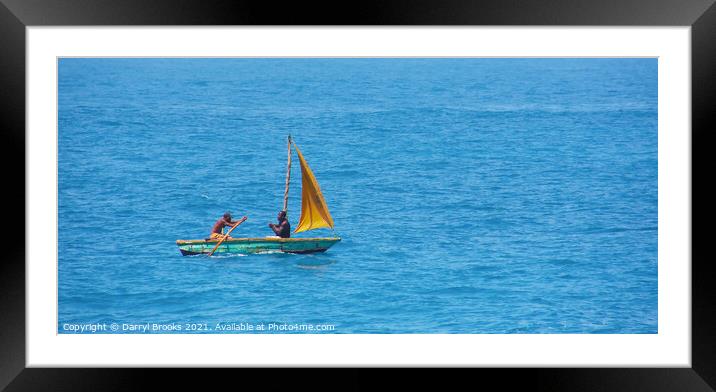 Shell Fisherman in Small Sailboat Framed Mounted Print by Darryl Brooks