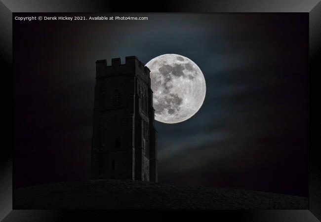 Glastonbury Tor Big Moon Framed Print by Derek Hickey