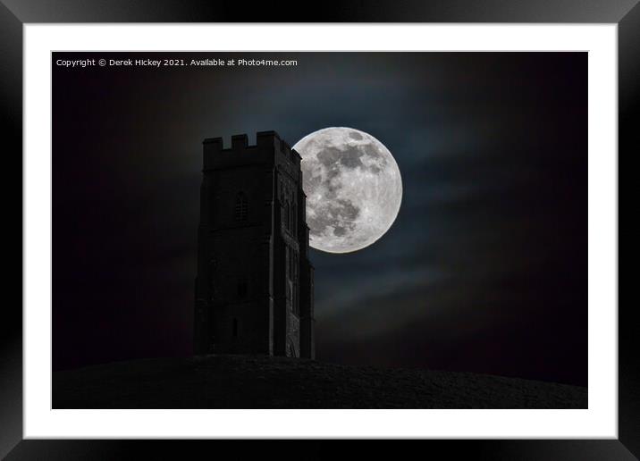Glastonbury Tor Big Moon Framed Mounted Print by Derek Hickey