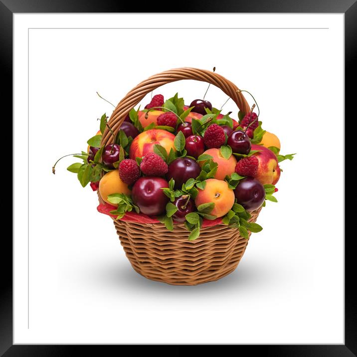 Basket with fresh fruits and berries on a white background Framed Mounted Print by Dobrydnev Sergei