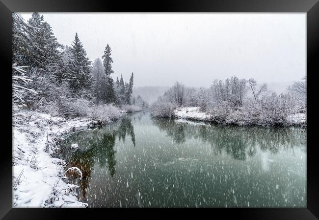 A cooling river with the first snow  Framed Print by Dobrydnev Sergei