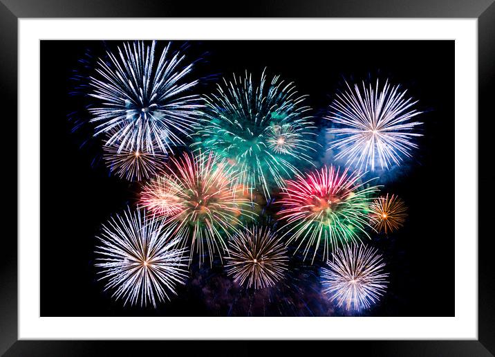 Colorful explosions of festive fireworks Framed Mounted Print by Dobrydnev Sergei