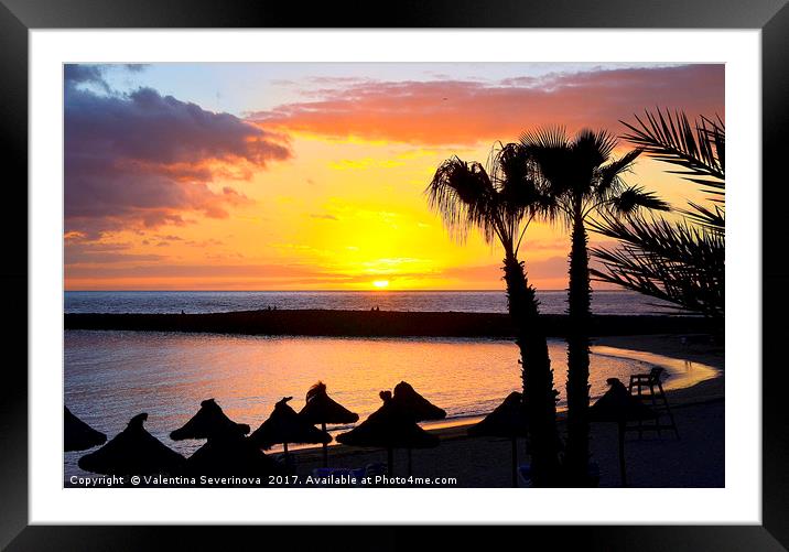 Sunset at ocean beach in Tenerife,Canary Islands. Framed Mounted Print by Valentina Severinova