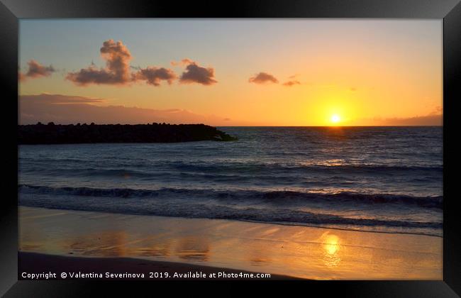 Sunset on Torviscas beach in Tenerife Framed Print by Valentina Severinova