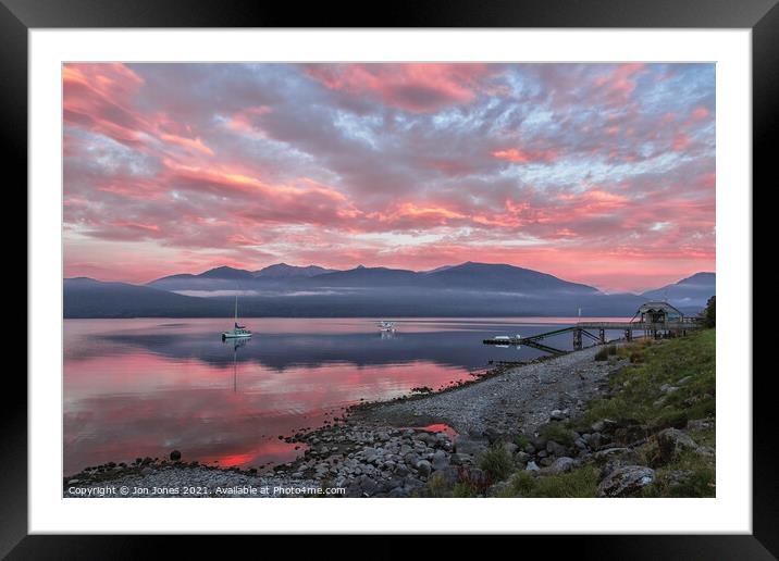 Lake Te Anau Sunset on the south island of New Zea Framed Mounted Print by Jon Jones