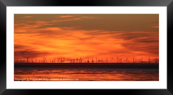 Wind Turbines sunset Framed Mounted Print by Andrew Bell