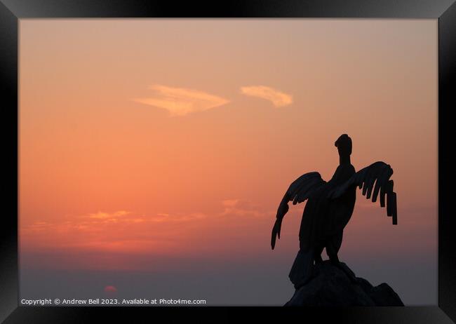 Cormorant Sculpture at Sunset Framed Print by Andrew Bell
