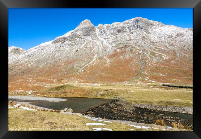 Pike of Stickle and Mickleden Dam Framed Print by Liz Withey