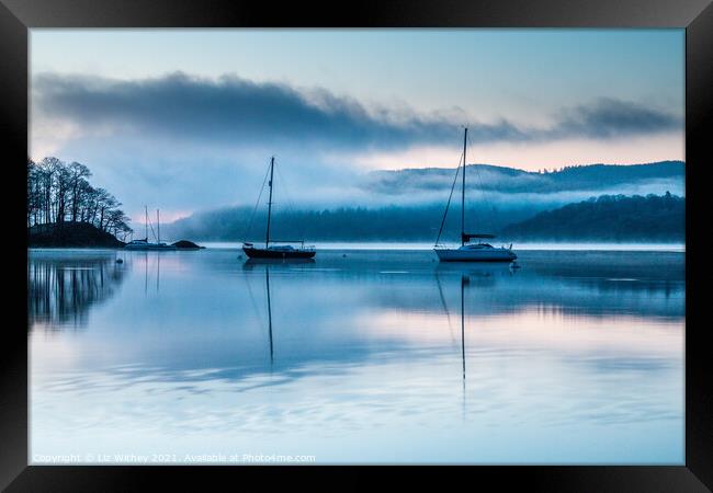 Boats at Dawn Framed Print by Liz Withey