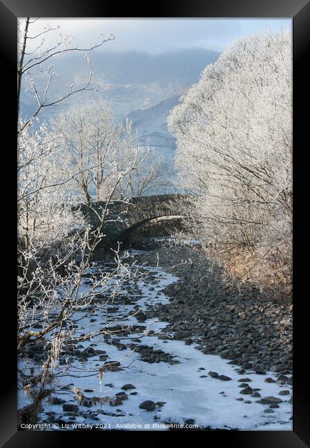 Middlefell Bridge in Winter Framed Print by Liz Withey