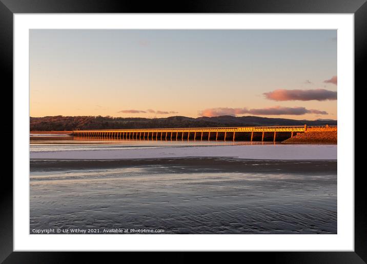 Winter Sunset, Arnside Viaduct Framed Mounted Print by Liz Withey
