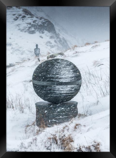 Slate Sculptures in the Snow, Honister Pass Framed Print by Liz Withey