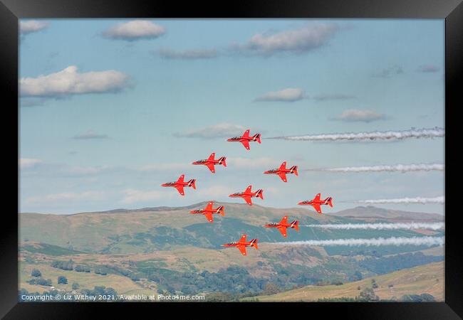 Red Arrows, Windermere Airshow Framed Print by Liz Withey