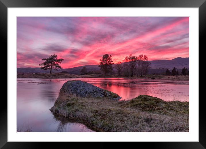 Serene Red Sunset at Kelly Hall Tarn Framed Mounted Print by James Marsden