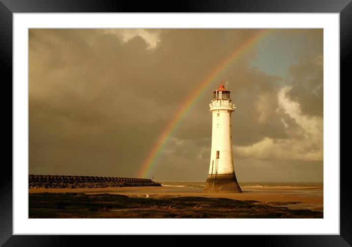 RAINBOW..........Lovely Rainbow over Lighthouse. Framed Mounted Print by Alexander Pemberton