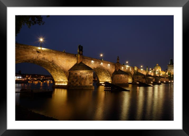 Charles Bridge at Night, Prague Framed Mounted Print by Ed Alexander