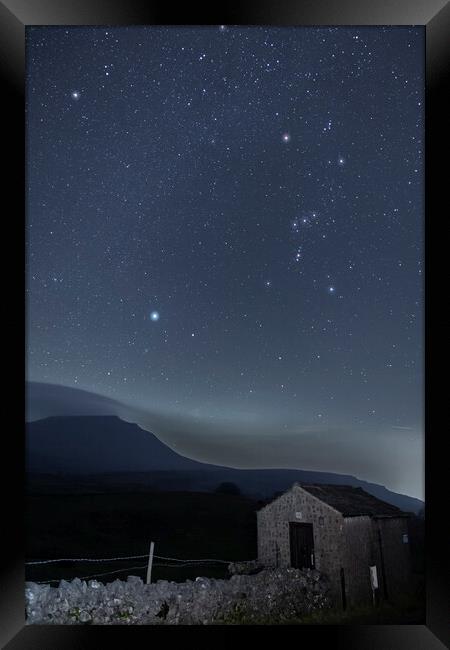 Sirius and Orion over Ingleborough Framed Print by Pete Collins