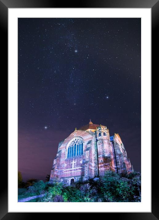 Giggleswick School Chapel starry night Framed Mounted Print by Pete Collins
