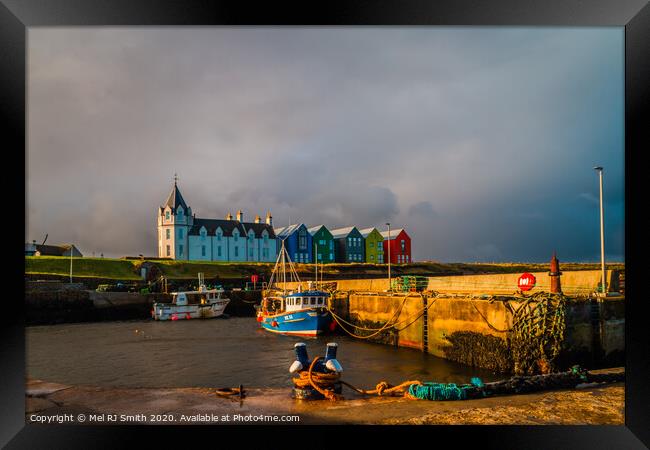 Serene Fishing Boat in John o Groats Harbour Framed Print by Mel RJ Smith