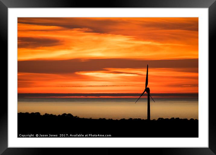 Isle of Anglesey Windmill Sunset over Irish Sea Framed Mounted Print by Jason Jones