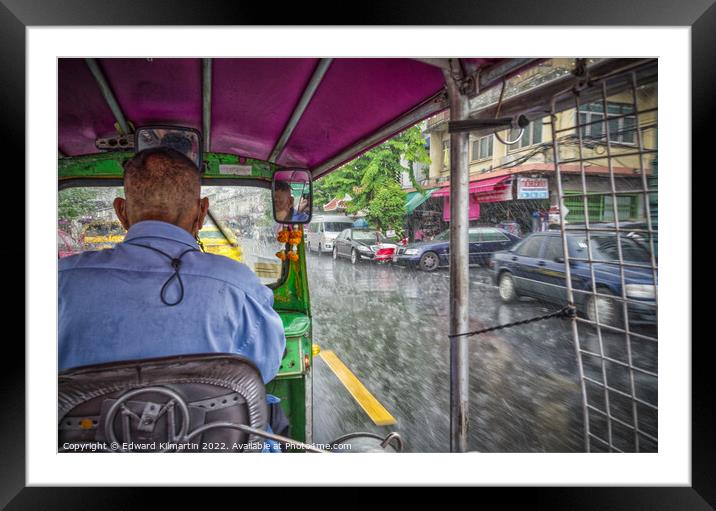 Bangkok Tuk Tuk in the Rain Framed Mounted Print by Edward Kilmartin
