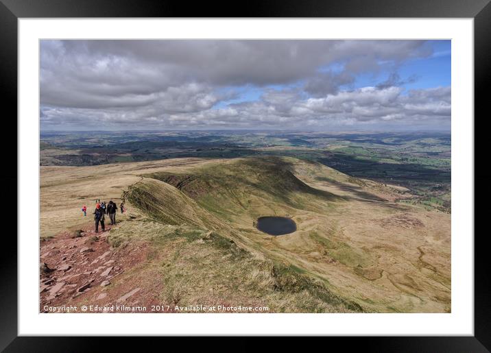 Walkers on Craig Cwm Llwch Framed Mounted Print by Edward Kilmartin