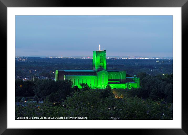 Guildford Cathedral Illuminated Green Framed Mounted Print by Sarah Smith
