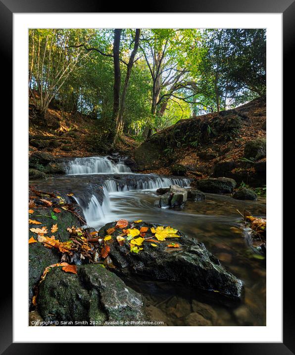 Autumnal waterfall  Framed Mounted Print by Sarah Smith